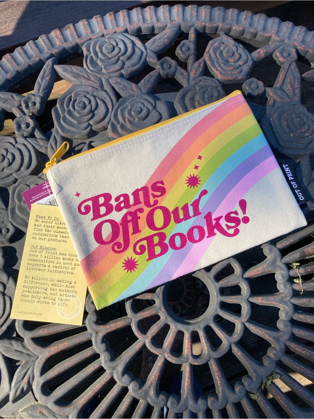 NWT Out of Print Bans Off Our Books! Zippered Pouch Canvas Made in USA 6”x8.5”